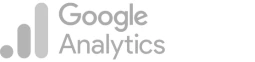 Google Analytics logo med grå søylediagram og teksten 'Google Analytics'.